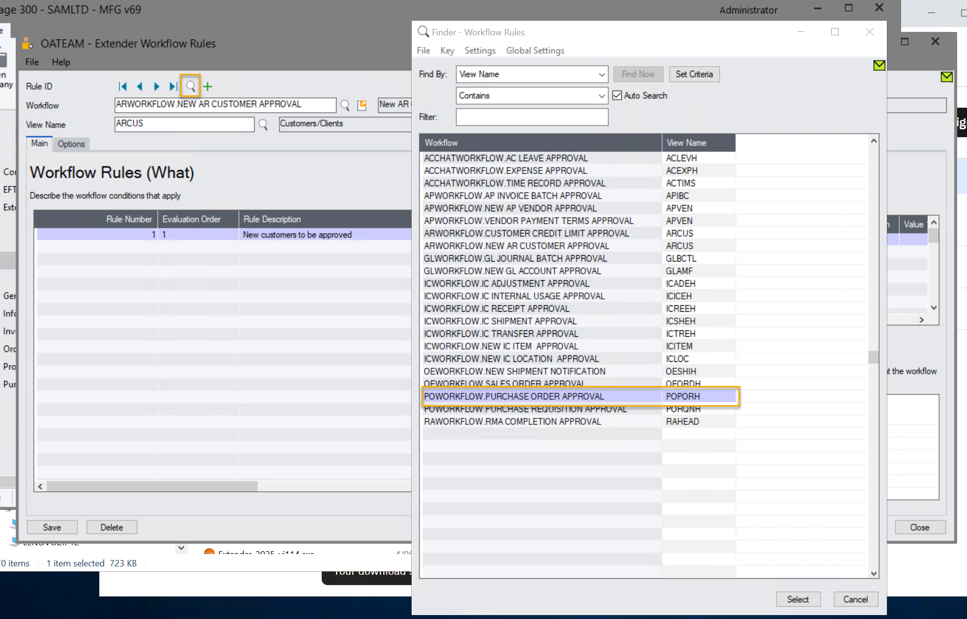 searching for Purchase Order workflow template in sage 300
